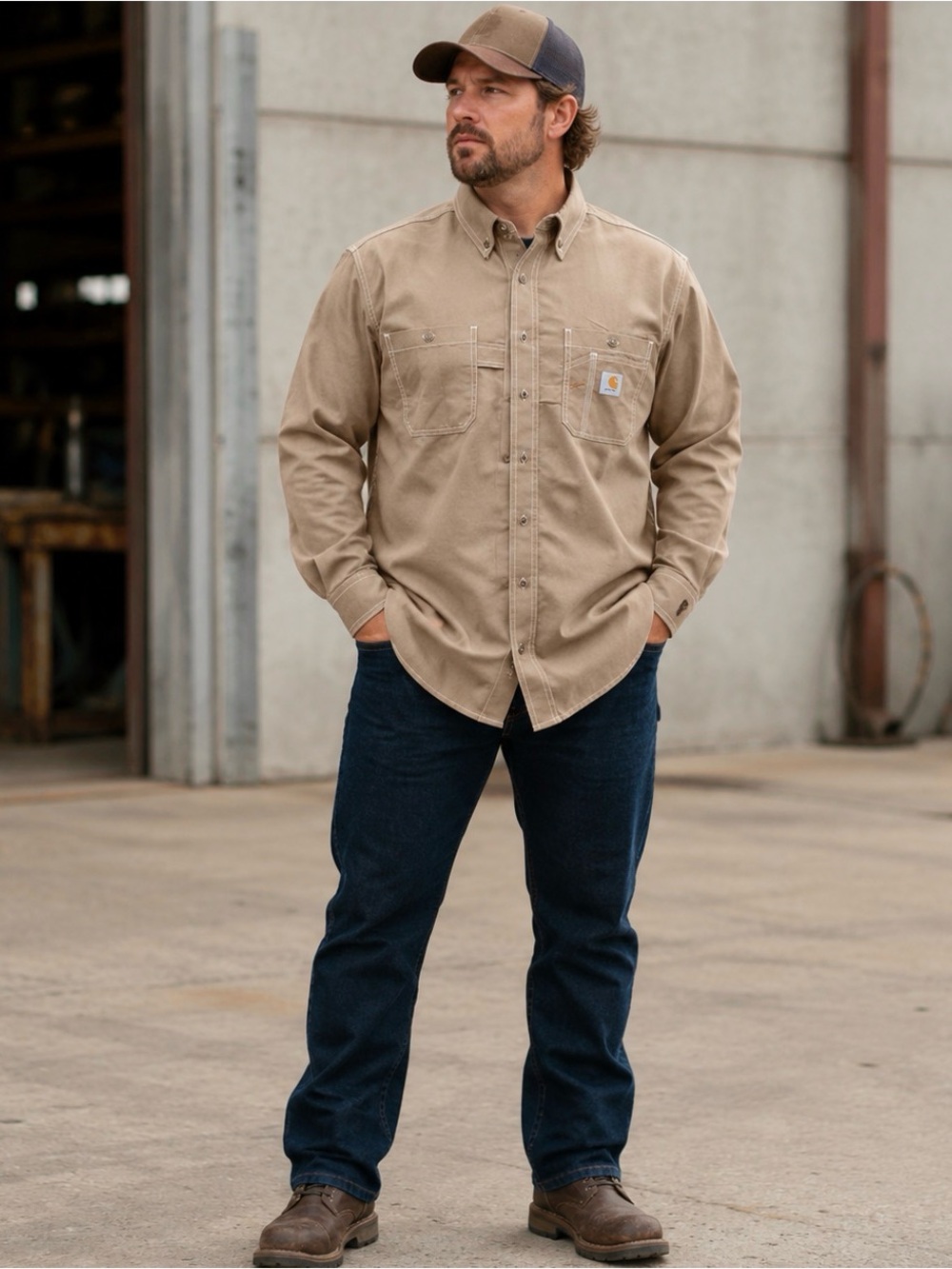 Carhartt Men's Button-Down Work Shirt - Khaki/Tan